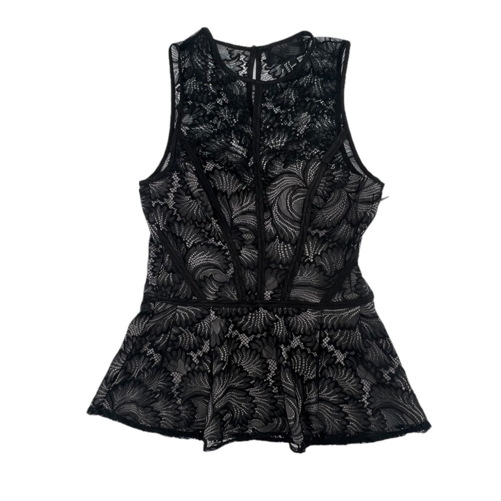 H&M Black Lace Lined Peplum Sleeveless Top Size 4 Women’s